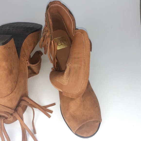 DV by Dolce Vita Boho Suede Peep Toe Fringe Booty - Picture 15 of 15